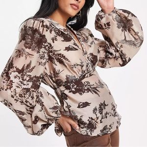 With tag! ASOS DESIGN button loop plunge shirt with open back tonal floral print